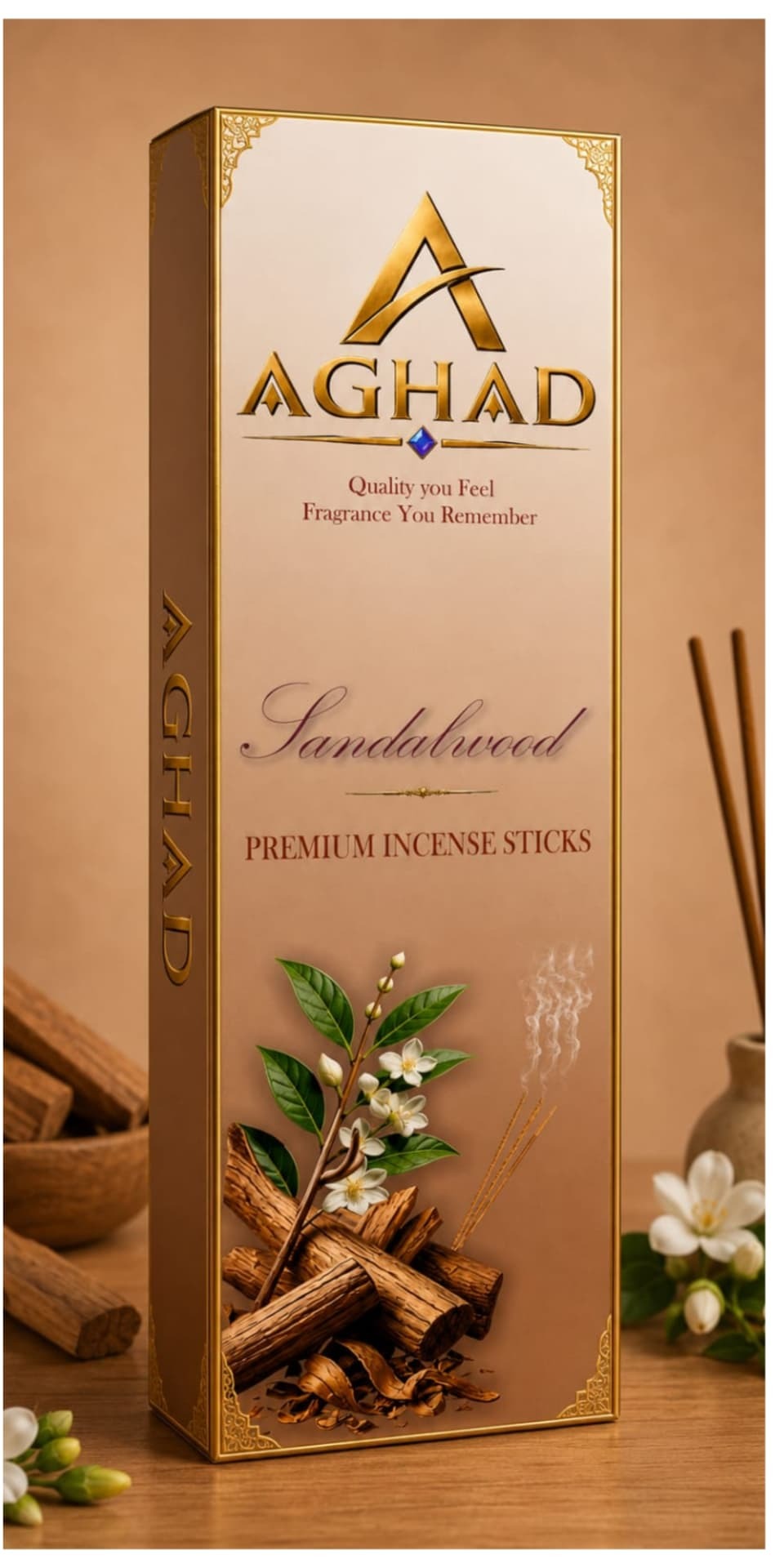 AGHAD Sandalwood Premium Incense Sticks packaging