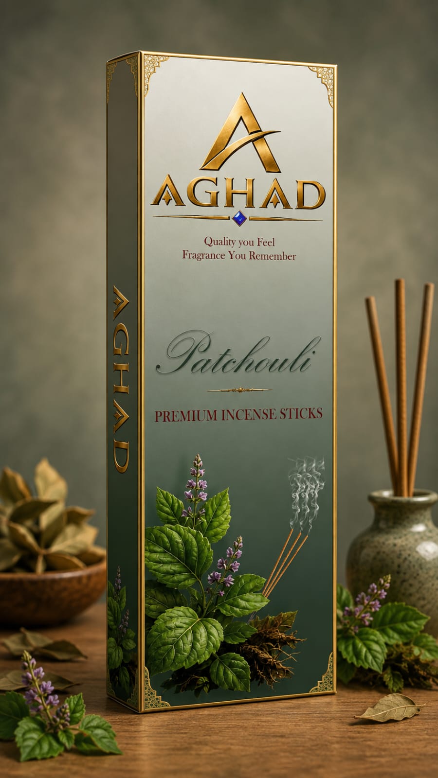 AGHAD Patchouli Premium Incense Sticks packaging