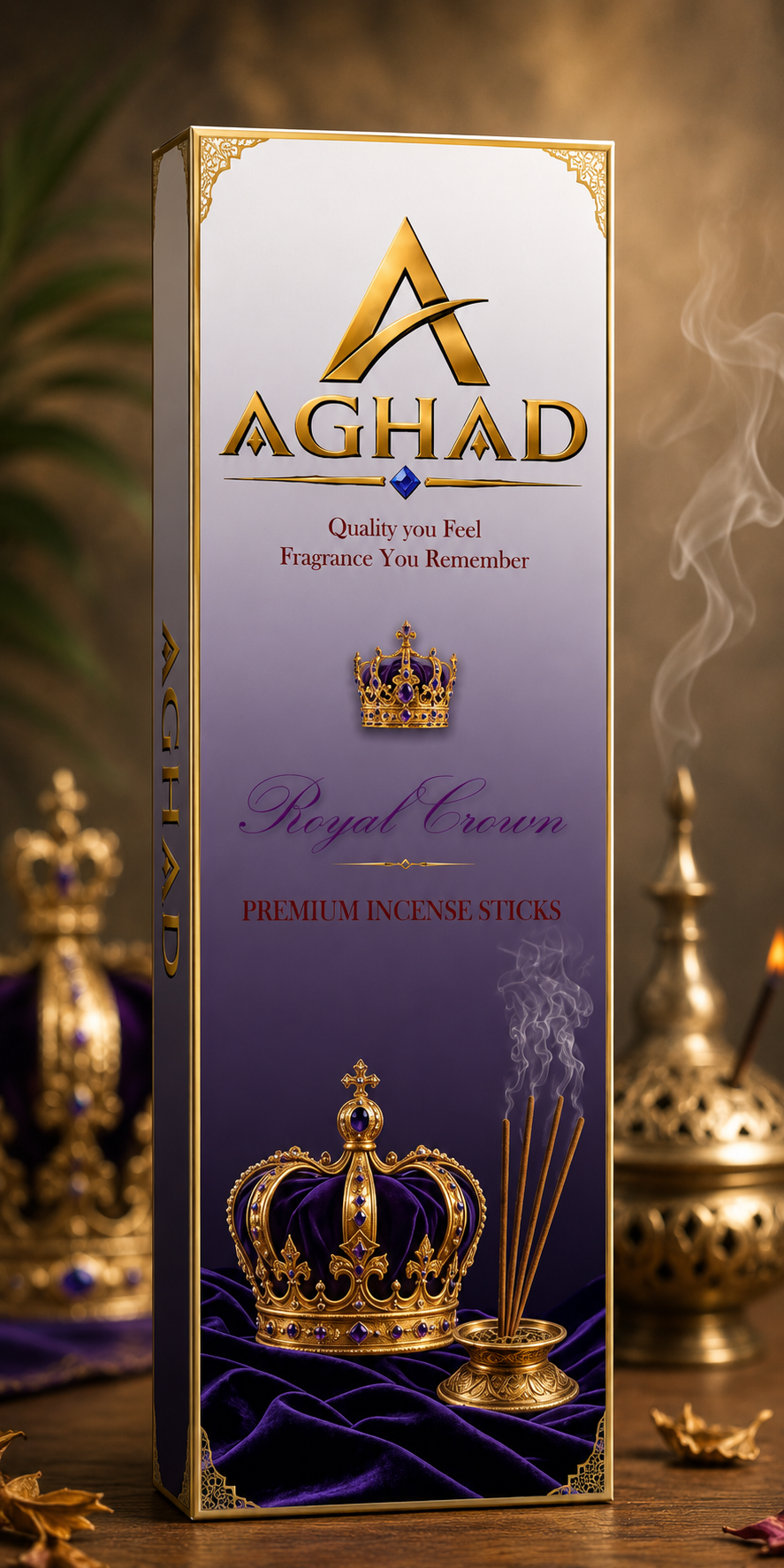 AGHAD King Crown Premium Incense Sticks packaging