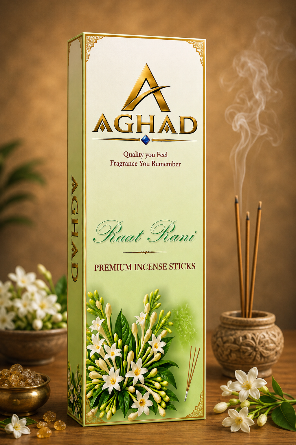 AGHAD Raat Rani Premium Incense Sticks packaging