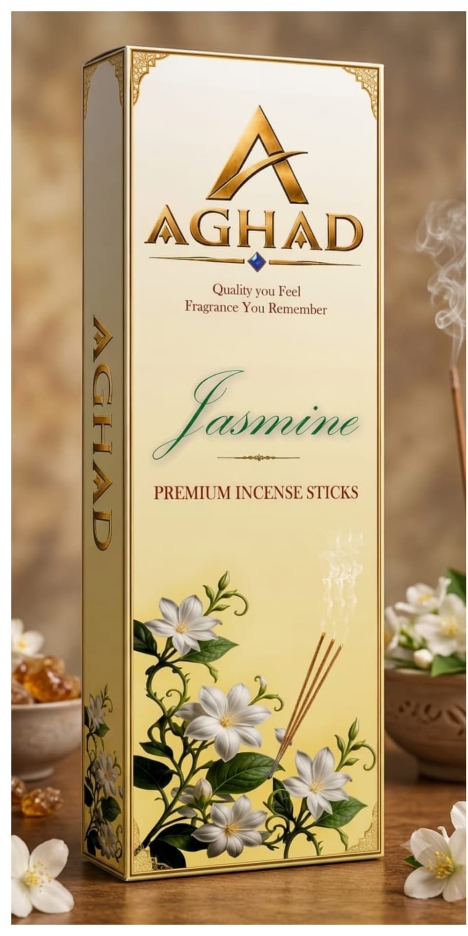 AGHAD Jasmine Premium Incense Sticks packaging